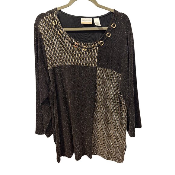 Alfred Dunner Womens Metallic Patchwork Top Sz 2X Blouse - Picture 1 of 12